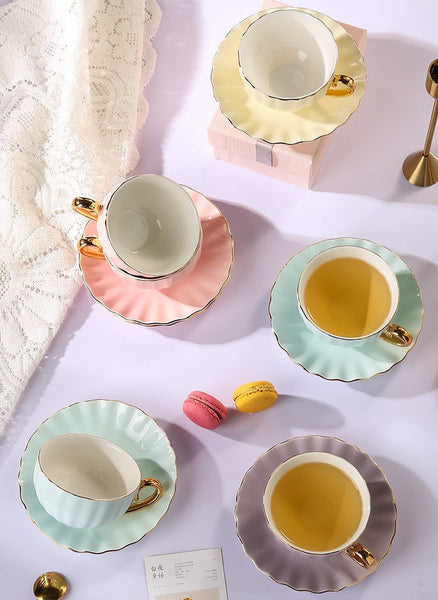 Creative Bone China Porcelain Tea Cup Set, Elegant Macaroon Ceramic Coffee Cups, Beautiful British Tea Cups, Unique Tea Cups and Saucers in Gift Box as Birthday Gift-artworkcanvas