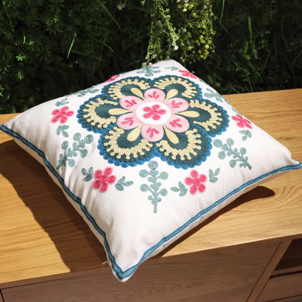 Flower Decorative Pillows for Couch, Sofa Decorative Pillows, Embroider Flower Cotton Pillow Covers, Farmhouse Decorative Throw Pillows-artworkcanvas