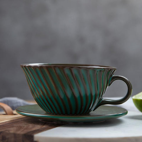 Green Pottery Coffee Cups, Breakfast Milk Cup, Latte Coffee Cup, Ceramic Coffee Cup, Cappuccino Coffee Mug, Coffee Cup and Saucer Set-artworkcanvas