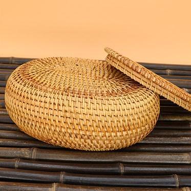 Storage Basket for Kitchen, Small Rattan Storage Basket, Round Storage Basket with Lid, Pantry Storage Ideas-artworkcanvas