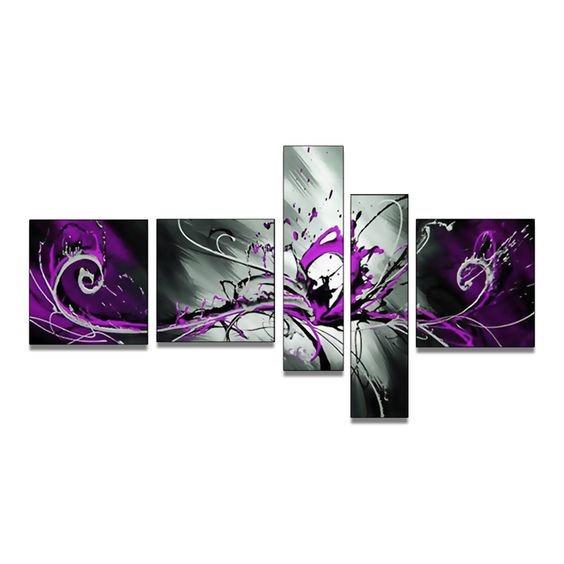 Hand Painted Art, Group Painting, Purple and Black Abstract Art, 5 Pie ...