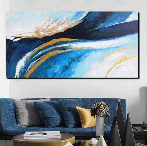 Living Room Wall Art Paintings, Blue Acrylic Abstract Painting Behind Couch, Large Painting on Canvas, Buy Paintings Online, Acrylic Painting for Sale-artworkcanvas