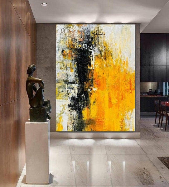 Canvas Painting for Living Room, Simple Modern Art, Yellow Modern Wall Art Painting, Huge Contemporary Abstract Artwork for Bedroom-artworkcanvas