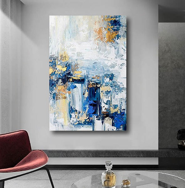 Modern Paintings for Living Room, Modern Abstract Art, Blue Abstract Acrylic Painting, Simple Modern Art-artworkcanvas