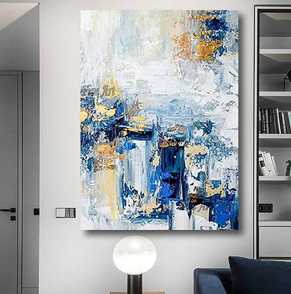 Modern Paintings for Living Room, Modern Abstract Art, Blue Abstract Acrylic Painting, Simple Modern Art-artworkcanvas