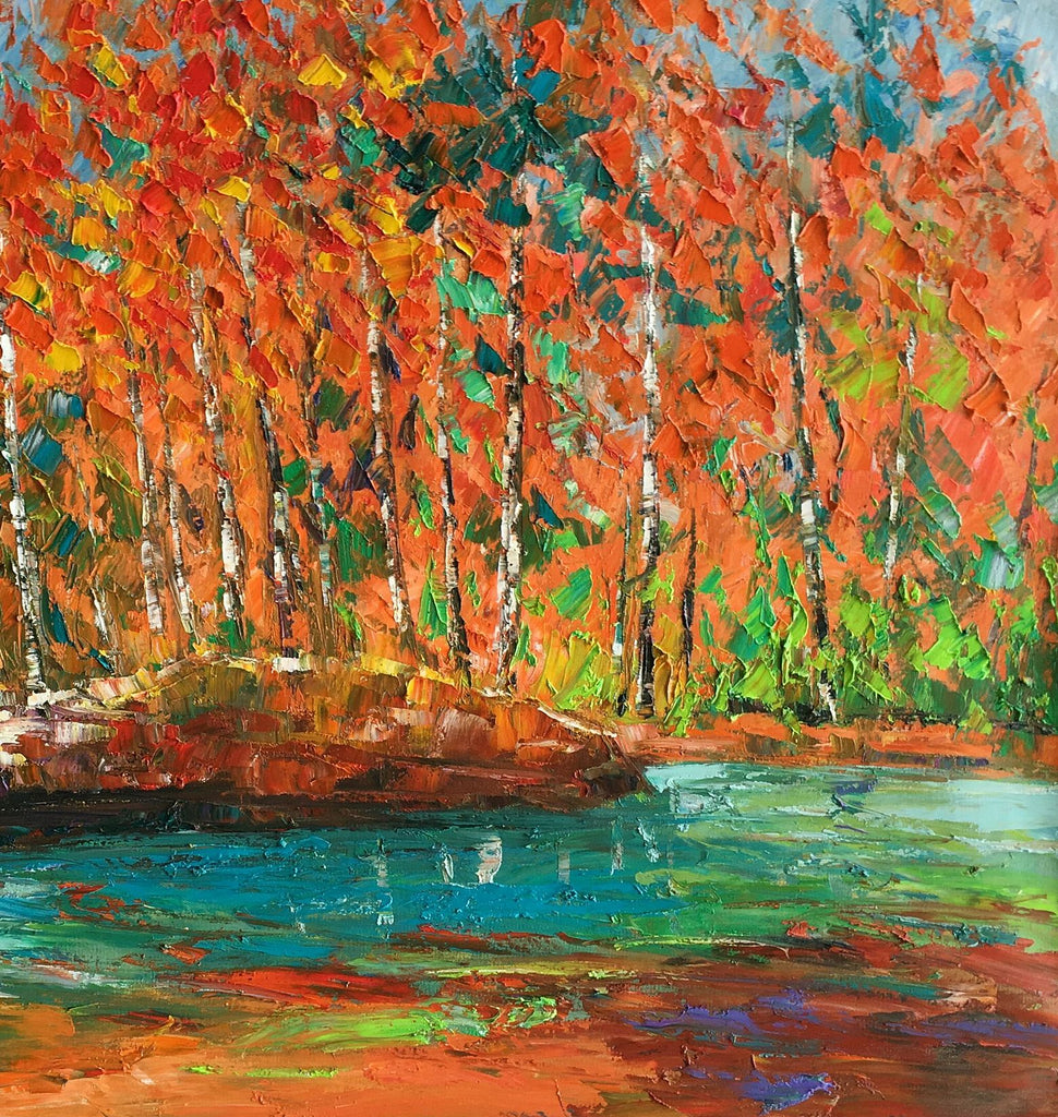 Landscape Art, Autumn River, Abstract Painting, Oil Painting, Modern A – Art  Painting Canvas