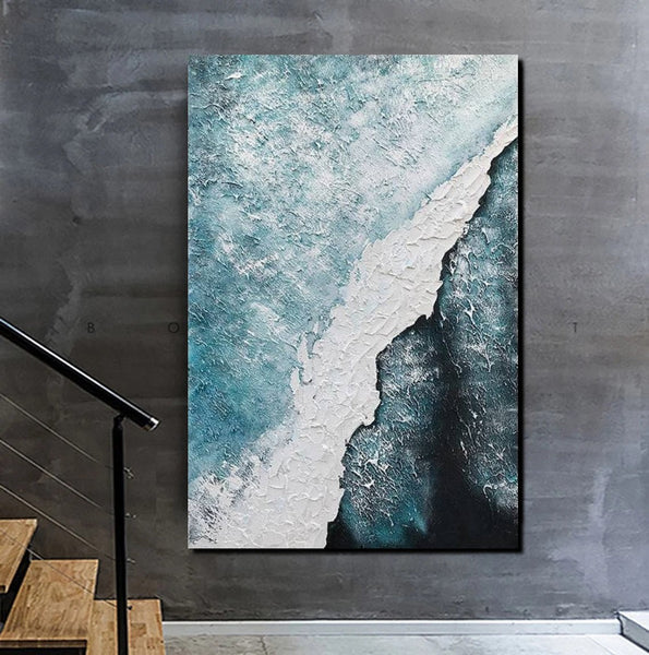 Large Wall Art Ideas, Impasto Painting, Blue Modern Abstract Painting, Living Room Abstract Paintings, Large Acrylic Canvas Paintings-artworkcanvas