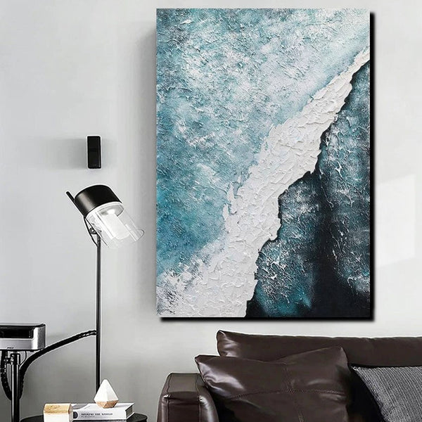 Large Wall Art Ideas, Impasto Painting, Blue Modern Abstract Painting, Living Room Abstract Paintings, Large Acrylic Canvas Paintings-artworkcanvas