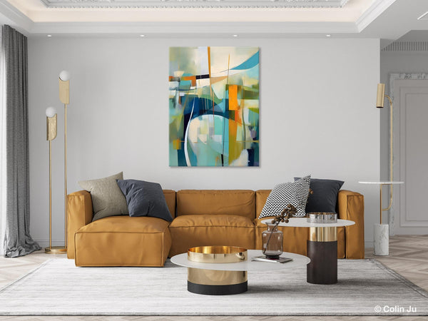 Large Geometric Abstract Painting, Acrylic Painting on Canvas, Landscape Canvas Paintings for Bedroom, Original Landscape Abstract Painting-artworkcanvas