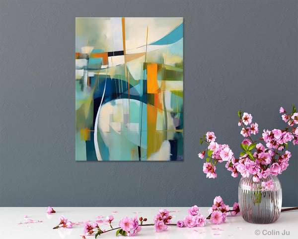 Large Geometric Abstract Painting, Acrylic Painting on Canvas, Landscape Canvas Paintings for Bedroom, Original Landscape Abstract Painting-artworkcanvas