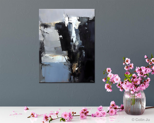 Extra Large Paintings for Bedroom, Black Contemporary Wall Art, Abstract Wall Paintings, Hand Painted Canvas Art, Original Modern Painting-artworkcanvas