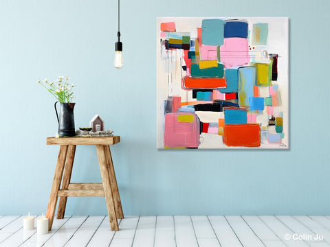 Original Abstract Wall Art, Geometric Modern Acrylic Art, Large Abstract Art for Bedroom, Modern Canvas Paintings, Contemporary Canvas Art-artworkcanvas