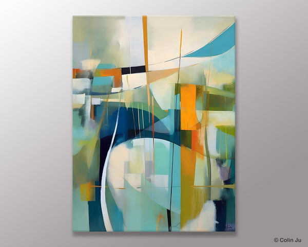 Large Geometric Abstract Painting, Acrylic Painting on Canvas, Landscape Canvas Paintings for Bedroom, Original Landscape Abstract Painting-artworkcanvas