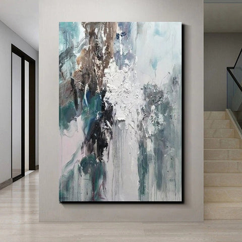 Living Room Abstract Paintings, Large Acrylic Canvas Paintings, Large Wall Art Ideas, Impasto Painting, Blue Modern Abstract Painting-artworkcanvas