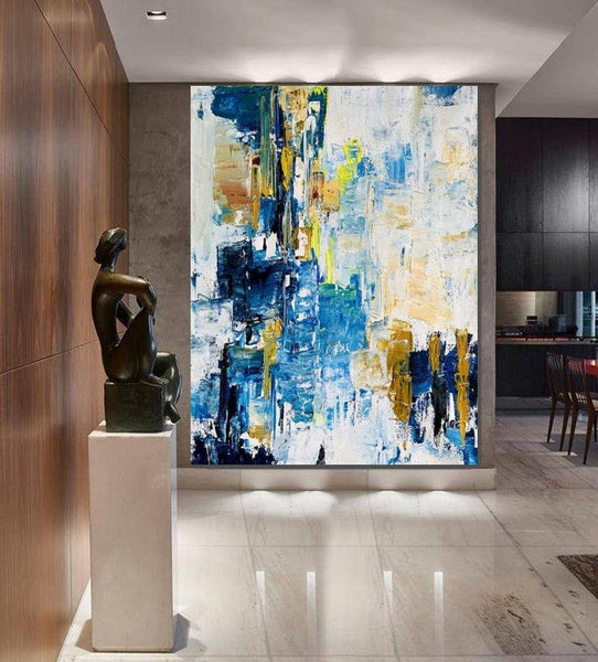 Living Room Abstract Paintings, Blue Modern Abstract Painting, Large Acrylic Canvas Paintings, Large Wall Art Ideas, Impasto Painting-artworkcanvas