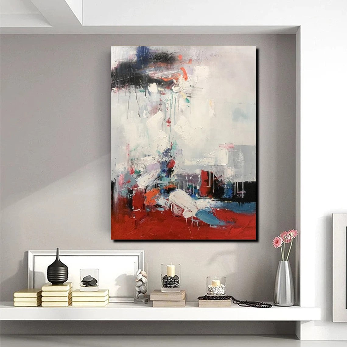 Acrylic Abstract on sale Painting - 6 x 6 Red Painting , Canvas Painting, Wall Painting, Home Decor, Enso ,Small Abstact