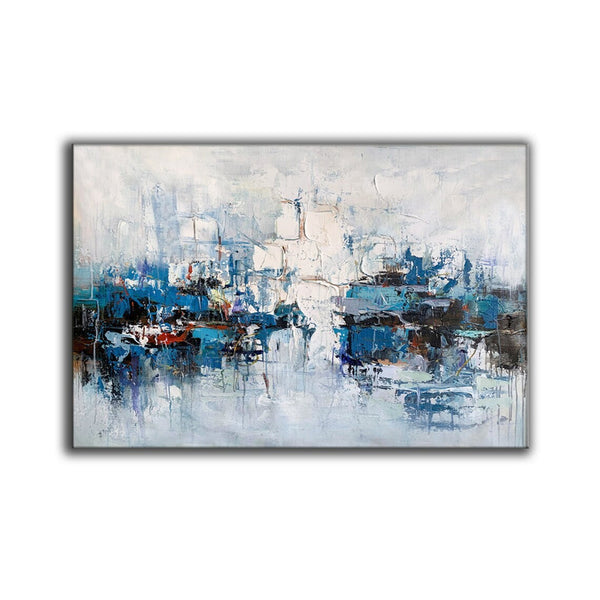 Large Wall Art Paintings Behind Sofa, Acrylic Paintings on Canvas, Acrylic Painting for Bedroom, Blue Modern Paintings, Heavy Texture Canvas Art-artworkcanvas