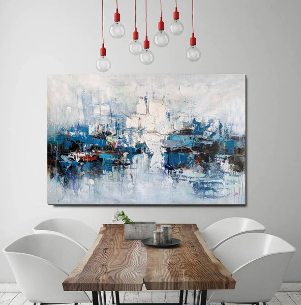 Large Wall Art Paintings Behind Sofa, Acrylic Paintings on Canvas, Acrylic Painting for Bedroom, Blue Modern Paintings, Heavy Texture Canvas Art-artworkcanvas