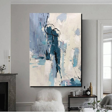 Living Room Abstract Paintings, Hand Painted Canvas Paintings, Large Wall Art Ideas, Heavy Texture Painting, Blue Modern Abstract Painting-artworkcanvas