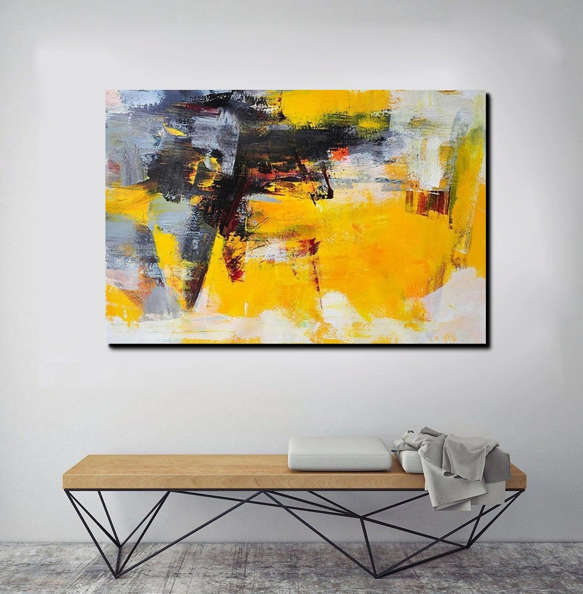 Living Room Modern Paintings, Yellow Acrylic Abstract Paintings, Large ...