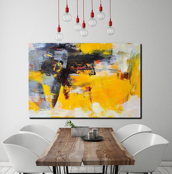 Living Room Modern Paintings, Yellow Acrylic Abstract Paintings, Large Painting Behind Sofa, Buy Abstract Painting Online, Simple Modern Art-artworkcanvas