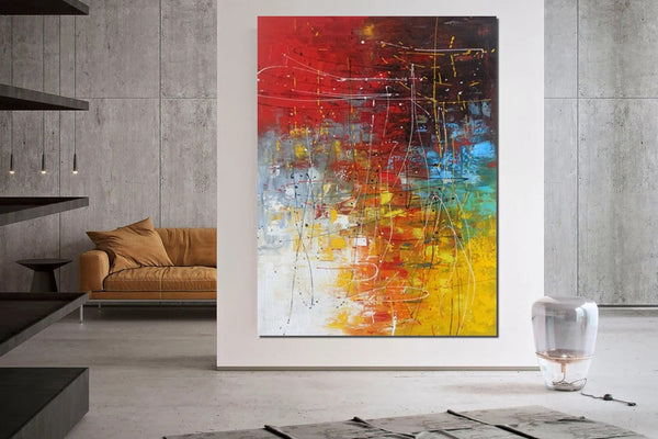 Contemporary Canvas Artwork, Large Modern Acrylic Painting, Red Abstract Wall Art Paintings, Modern Art for Dining Room, Hand Painted Wall Art Painting-artworkcanvas