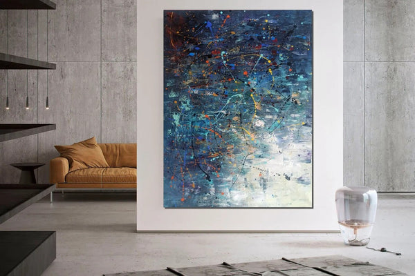 Extra Large Paintings for Living Room, Hand Painted Wall Art Paintings, Blue Abstract Acrylic Painting, Modern Abstract Art for Dining Room-artworkcanvas