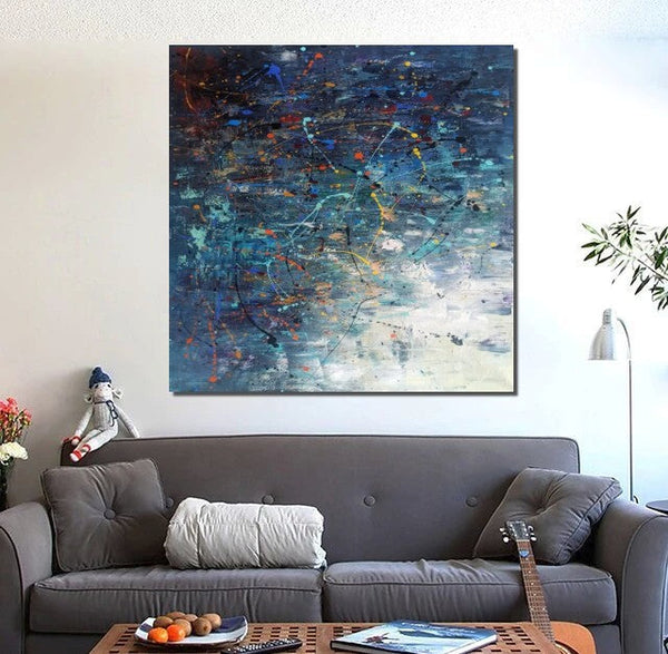 Modern Abstract Wall Art, Large Painting for Sale, Easy Painting Ideas for Living Room, Blue Acrylic Painting on Canvas, Huge Canvas Paintings-artworkcanvas