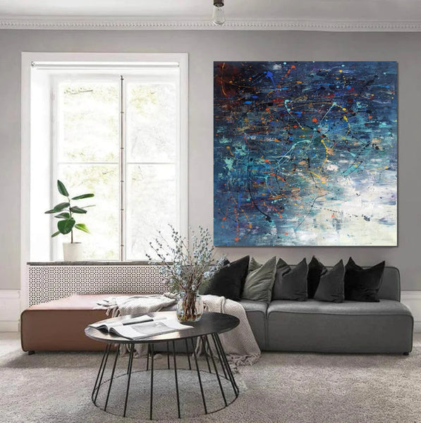 Modern Abstract Wall Art, Large Painting for Sale, Easy Painting Ideas for Living Room, Blue Acrylic Painting on Canvas, Huge Canvas Paintings-artworkcanvas