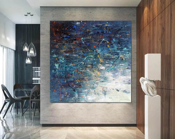 Modern Abstract Wall Art, Large Painting for Sale, Easy Painting Ideas for Living Room, Blue Acrylic Painting on Canvas, Huge Canvas Paintings-artworkcanvas